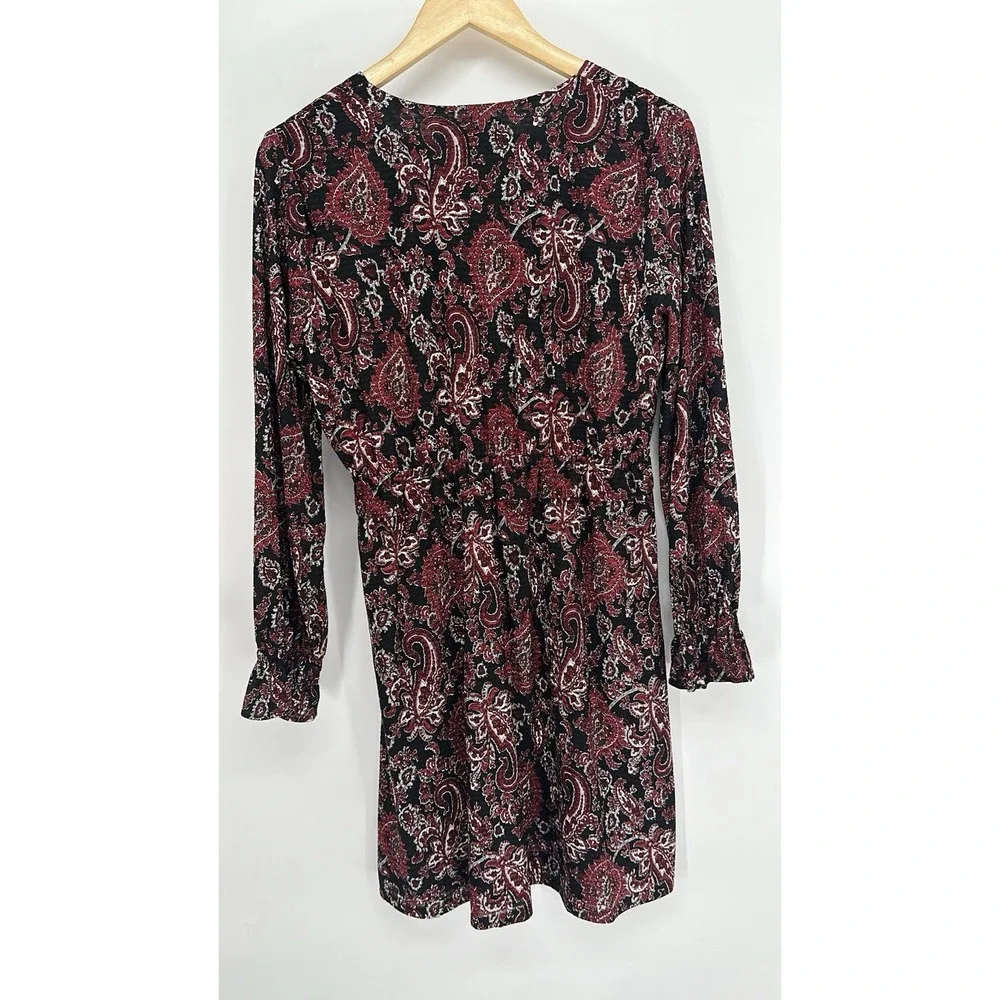 Michael Michael Kors Red Black Paisley V-Neck Long‎ Sleeve Mini Dress Size M